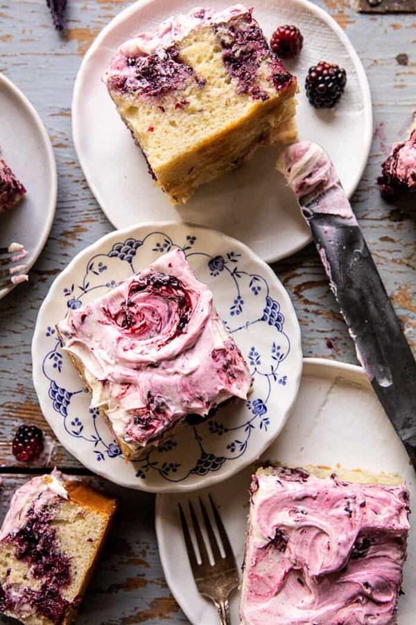 Swirled blackberry lavender sheet cake