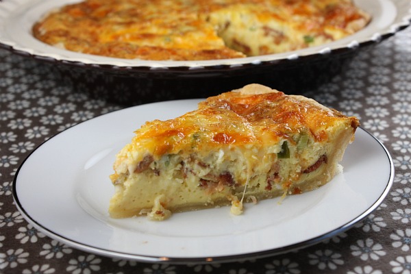 Swiss and cheddar quiche with bacon