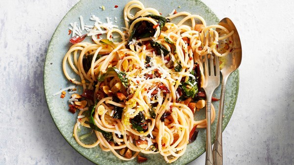 Swiss-chard and almond pasta