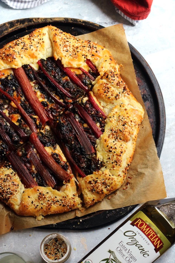 Swiss chard and caramelized onion goat cheese galette