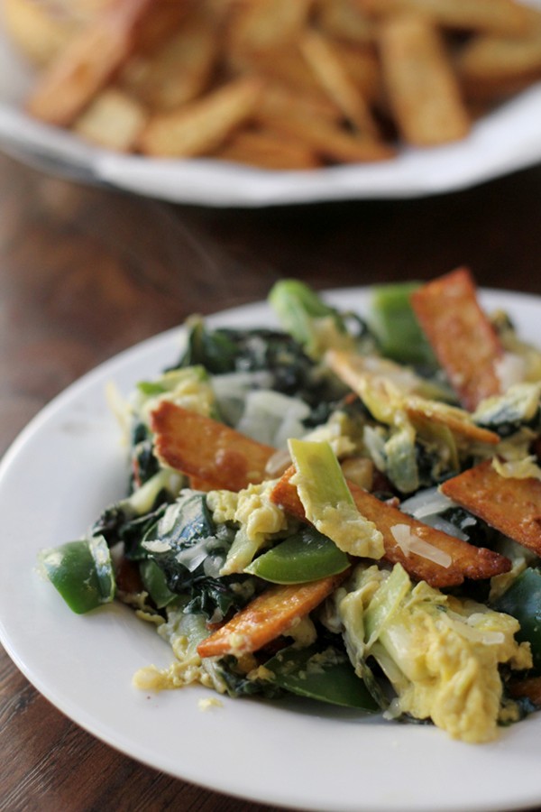 Swiss chard and leek migas