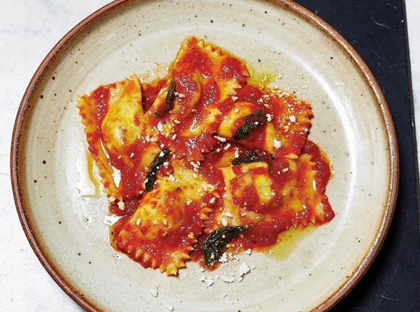 Swiss chard anzelottos with pomodoro sauce