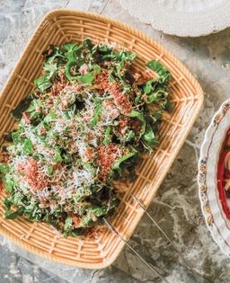 Swiss chard chiffonade with lemon, pine nuts, basil & bread crumbs