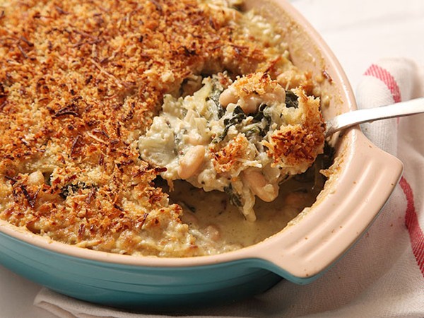 Swiss chard, fennel, and white bean gratin