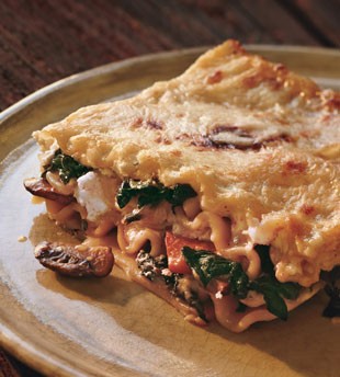 Swiss chard lasagna with ricotta and mushrooms