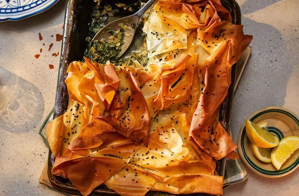 Swiss chard, leek & vintage cheddar spanakopita-style pie