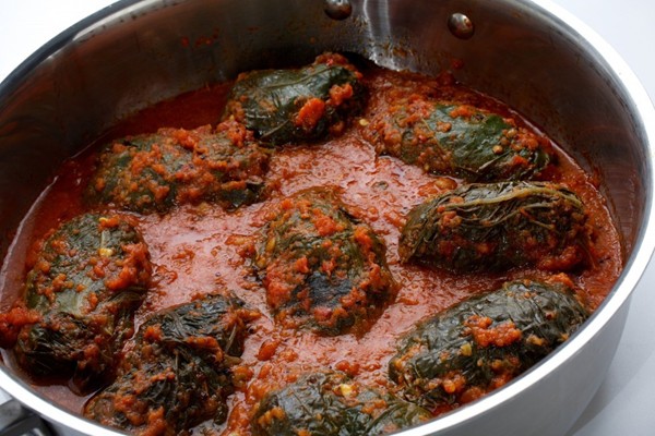 Swiss chard little doves with tomato sauce