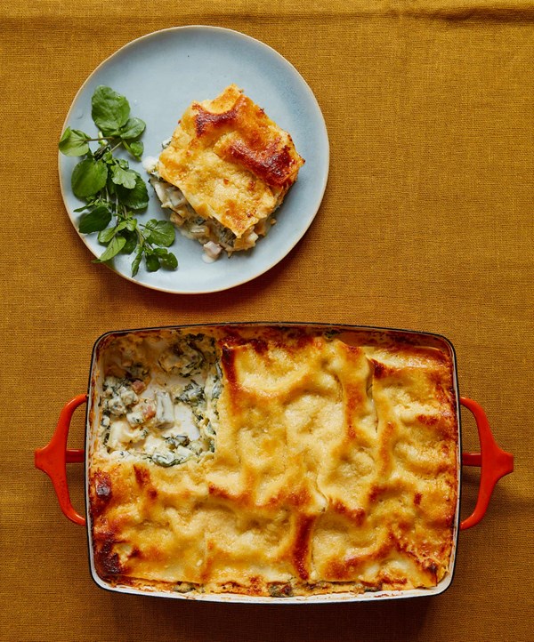 Swiss chard, pancetta, leek and ricotta lasagne