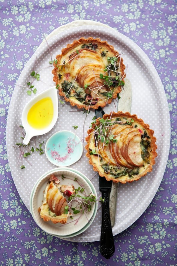 Swiss chard, pear & Gruyère tart