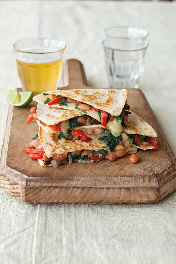 Swiss chard, pinto bean, and white cheddar quesadillas