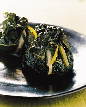 Swiss chard purses with sausage stuffing