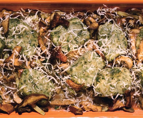 Swiss chard ricotta gnudi with fall mushrooms