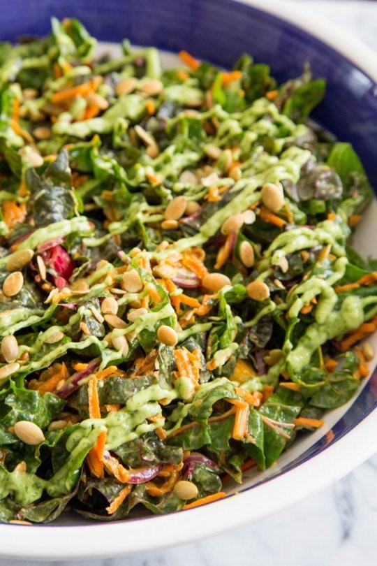 Swiss chard slaw with creamy avocado dressing