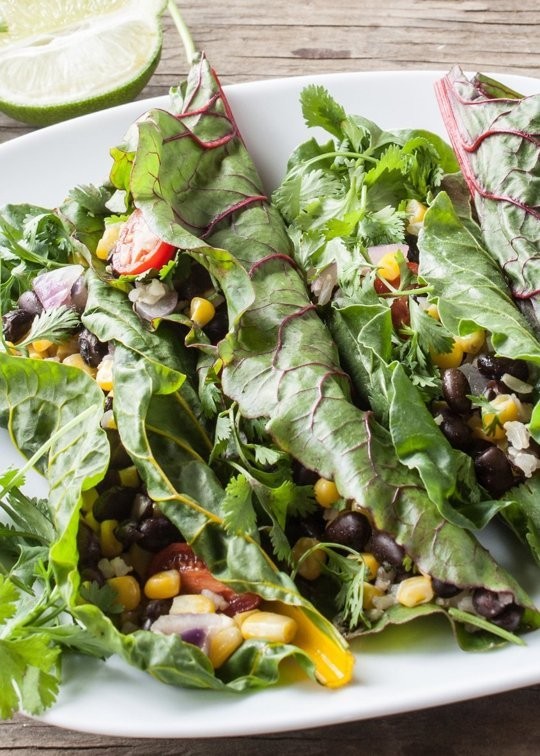 Swiss chard taco wraps with cumin-lime sauce