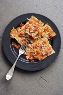 Swiss chard tortelloni with tomato sauce