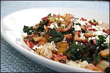 Swiss chard with raisins and feta cheese