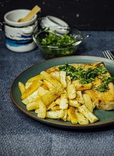 Swordfish & crispy cassava with chimichurri