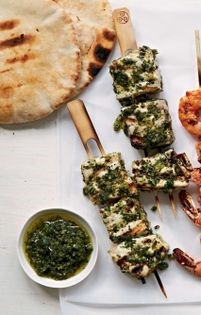 Swordfish kebabs with mint pesto
