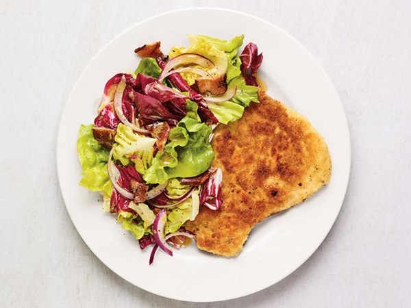 Swordfish schnitzel with radicchio salad