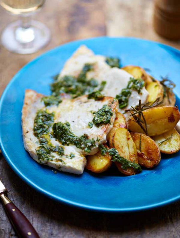 Swordfish steaks and sautéed potatoes with gremolata (Tranci di pesce spada con patate saltate e gremolata)