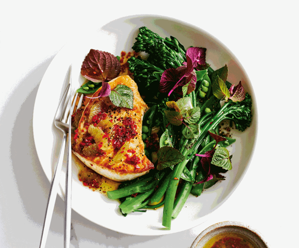 Swordfish steaks with honey and citrus kosho dressing