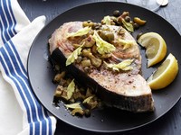 Swordfish steaks with olives & capers