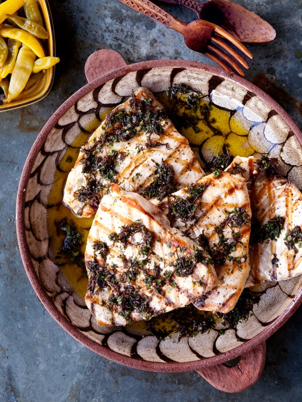 Swordfish with seaweed salsa verde