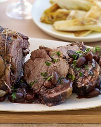 Syrah-braised lamb with olives, cherries and endives