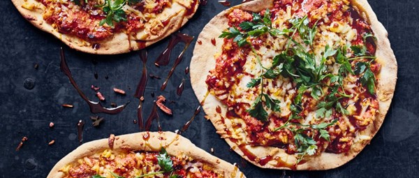 Syrian red pepper muhummara & halloumi pizzas