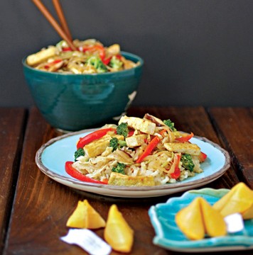 Szechuan stir-fry with fiery peanut sauce