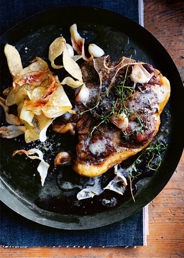 T-bone steaks with thyme and garlic butter