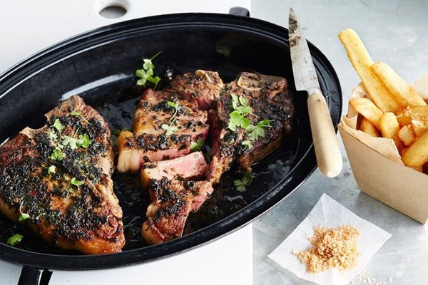 T-bone with seaweed butter