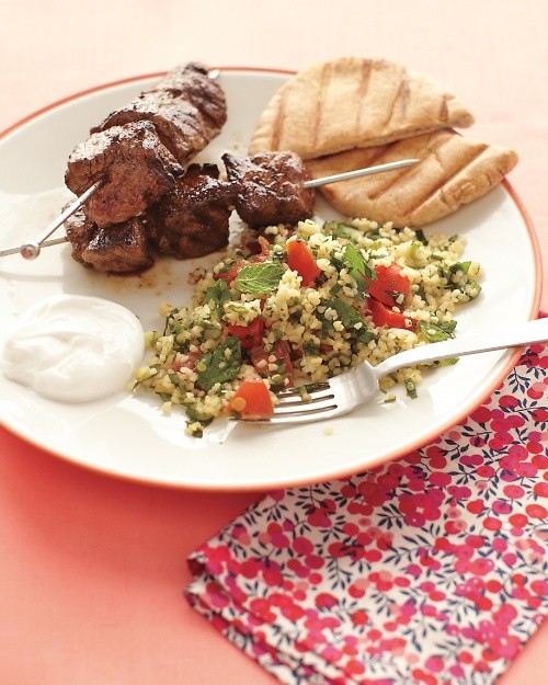 Tabbouleh and lamb kebabs