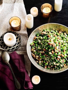 Tabbouleh of spring beans, seeds and nuts