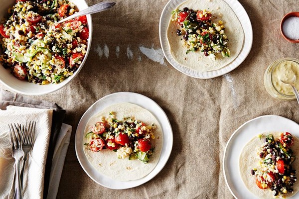 Tabbouleh tacos with tahini-garlic dressing