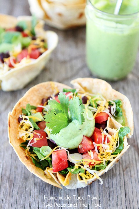 Taco salad with homemade tortilla bowls