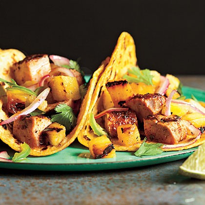 Tacos al pastor with grilled pineapple salsa