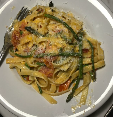 Tagiolini with wild asparagus, mascarpone and lemon