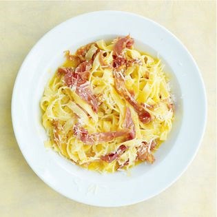 Tagliatelle carbonara with prosciutto