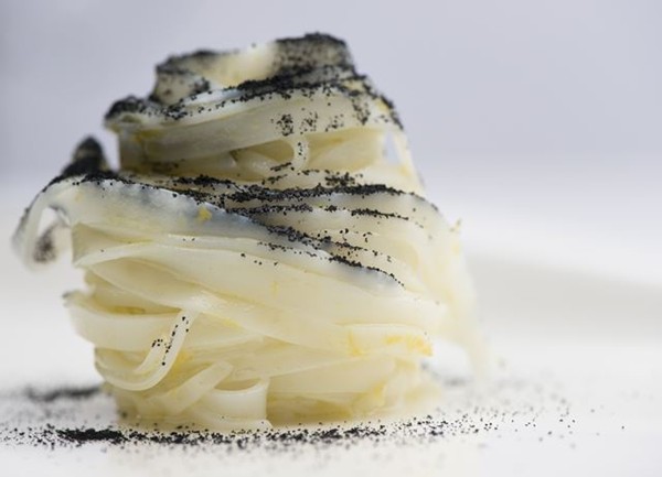Tagliatelle of squid with dehydrated squid ink