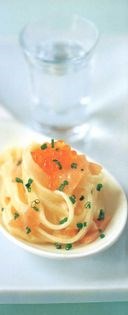 Tagliatelle tossed with smoked salmon and caviar