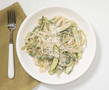 Tagliatelle with baby vegetables and lemon-Parmesan sauce