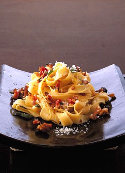 Tagliatelle with chestnuts, pancetta, and sage