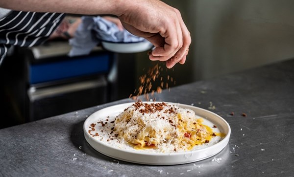 Tagliatelle with confit fennel, chilli and egg yolk