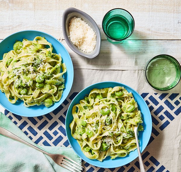 Tagliatelle with fava beans & herbs