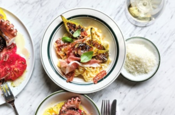 Tagliatelle with figs, basil, prosciutto and aged balsamic