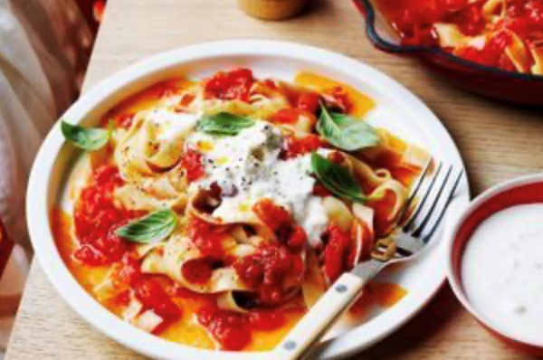 Tagliatelle with fresh tomato sugo, basil and stracciatella [Jake Cassar]