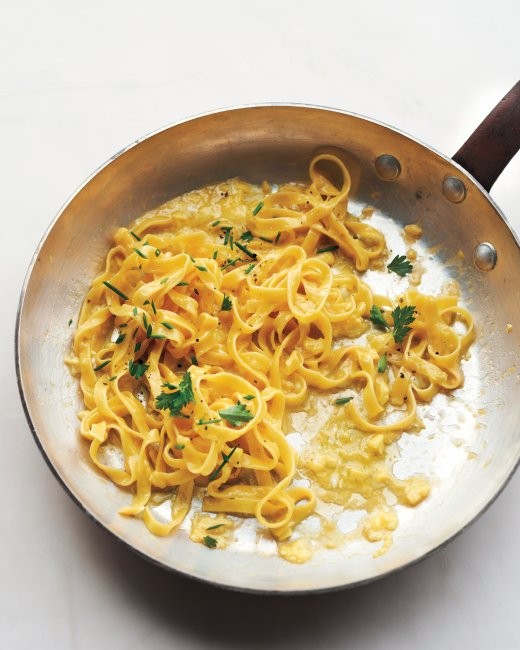 Tagliatelle with herbs and buttery egg sauce