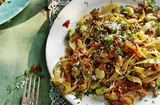 Tagliatelle with lamb, mint and broad bean ragu