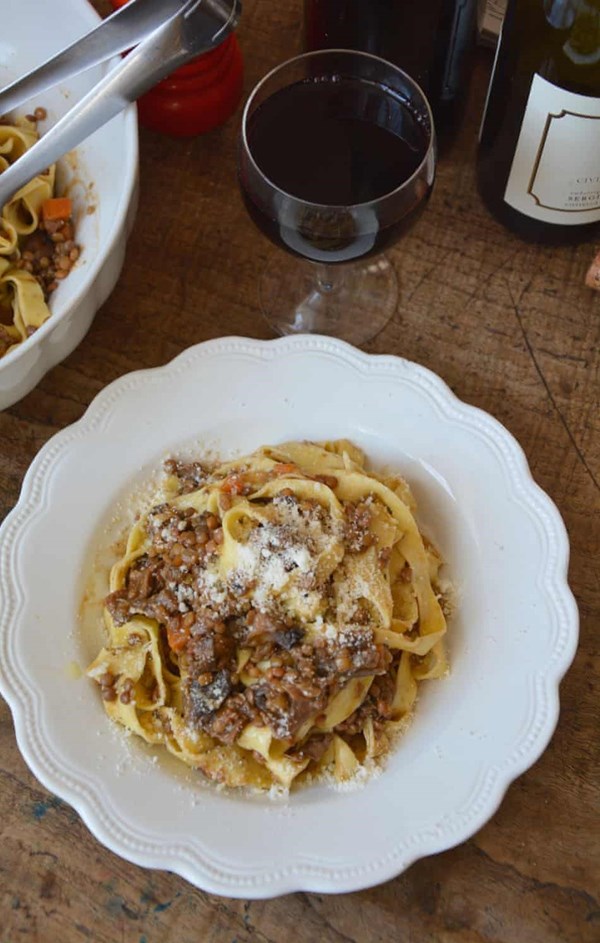 Tagliatelle with lentil and mushroom ragu